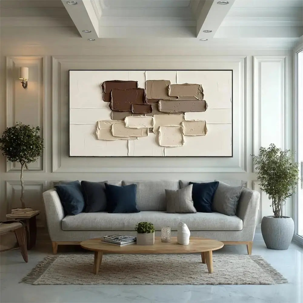 Tableau abstrait texturé sur toile – Décoration murale géométrique Wabi-Sabi