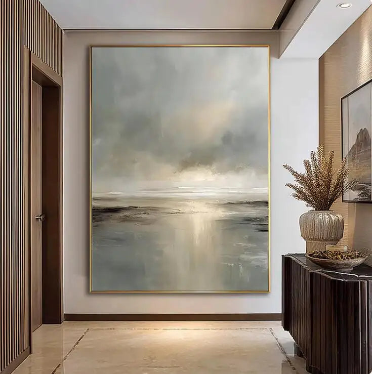 Tableau abstrait texturé – Art mural contemporain gris et or