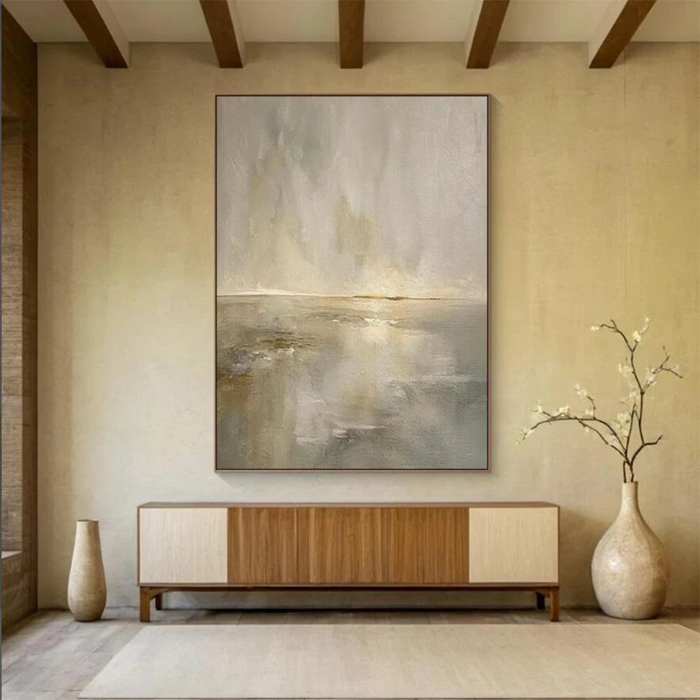 Tableau abstrait texturé – Art mural contemporain gris et or