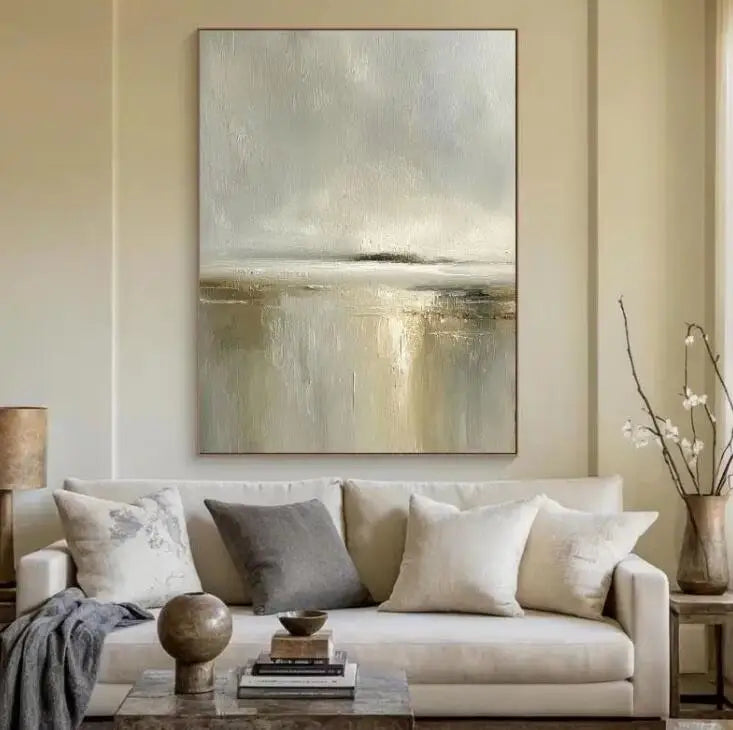 Tableau abstrait texturé – Art mural contemporain gris et or