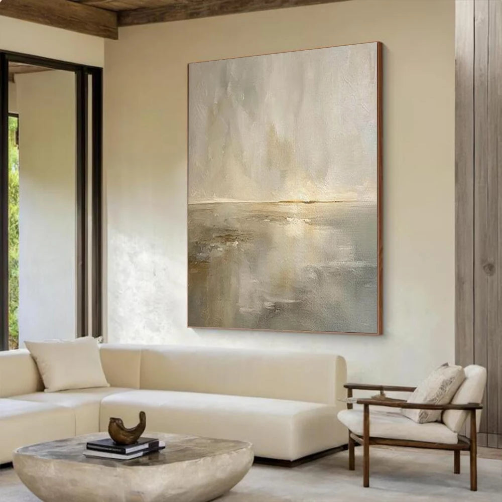 Tableau abstrait texturé – Art mural contemporain gris et or