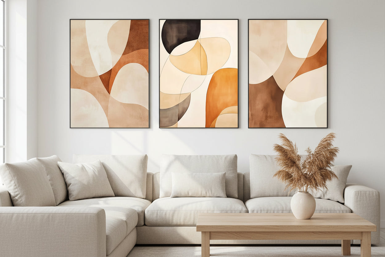 Tableau Abstrait Géométrique – Formes organiques, palette terracotta