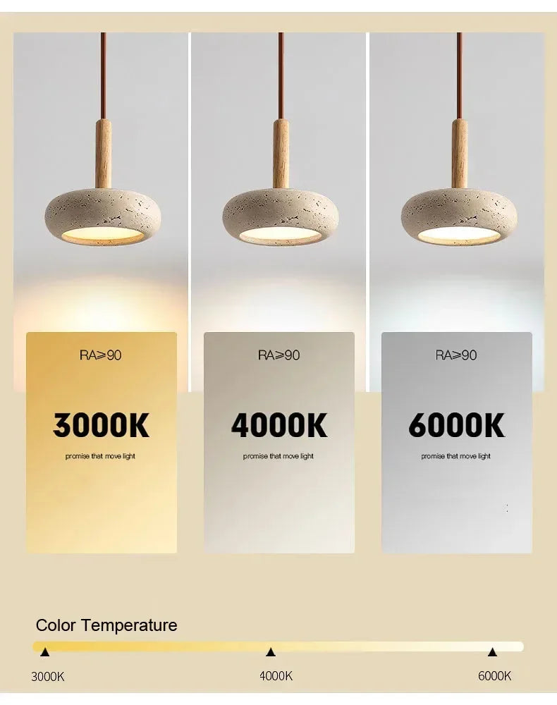 Suspension Galet Travertin & Bois – Minimalisme naturel, lumière douce