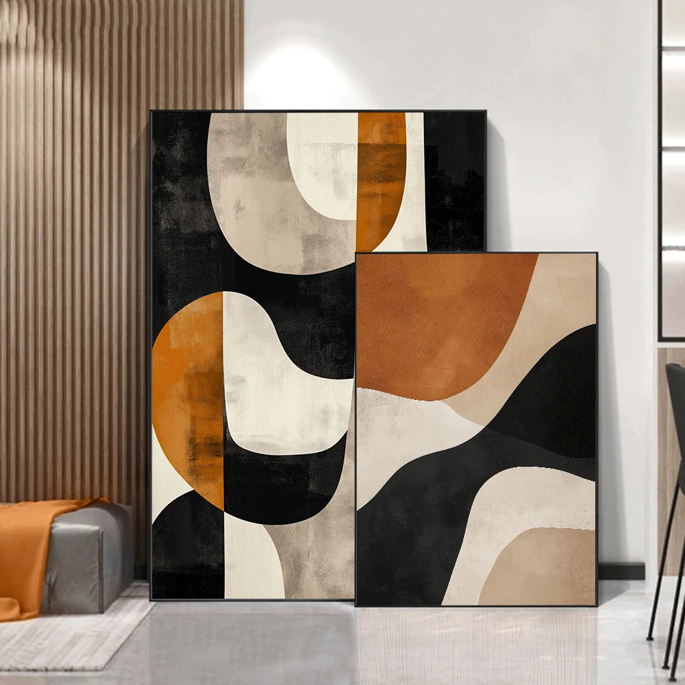 Tableau Abstrait Géométrique – Formes organiques, palette terracotta