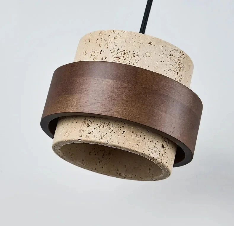 Suspension Travertin & Bois Stratifié – Élégance brute en deux matières