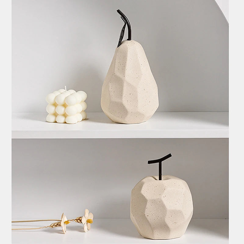 Sculpture Céramique Fruits – Pomme & Poire, minimalisme géométrique