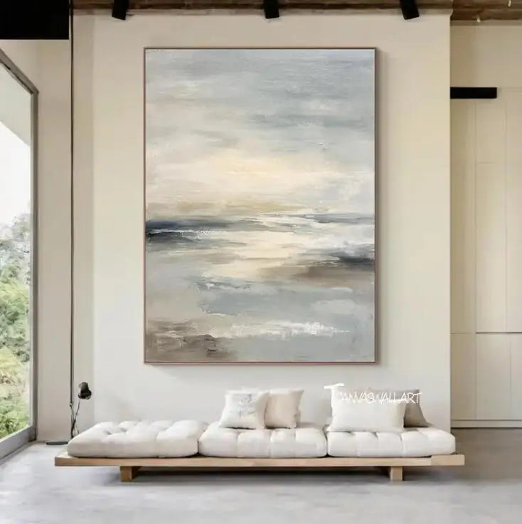 Tableau abstrait texturé – Art mural contemporain gris et or