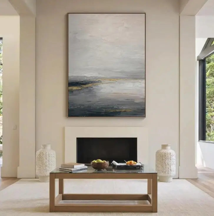 Tableau abstrait texturé – Art mural contemporain gris et or