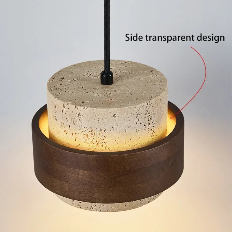 Suspension Travertin & Bois Stratifié – Élégance brute en deux matières