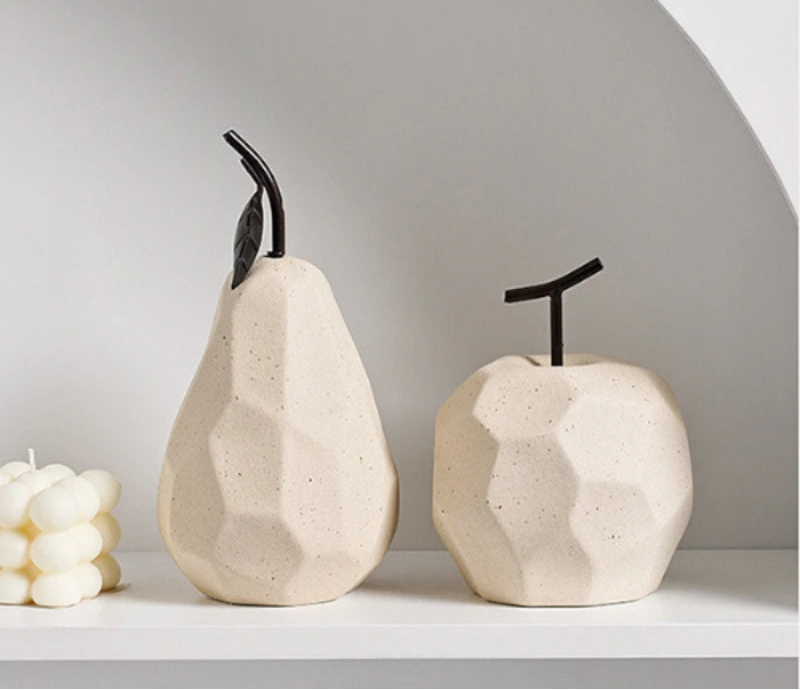 Sculpture Céramique Fruits – Pomme & Poire, minimalisme géométrique