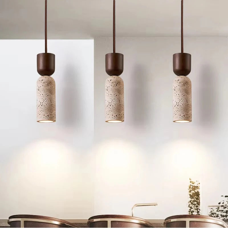 Suspension Travertin & Bois – Douceur minérale