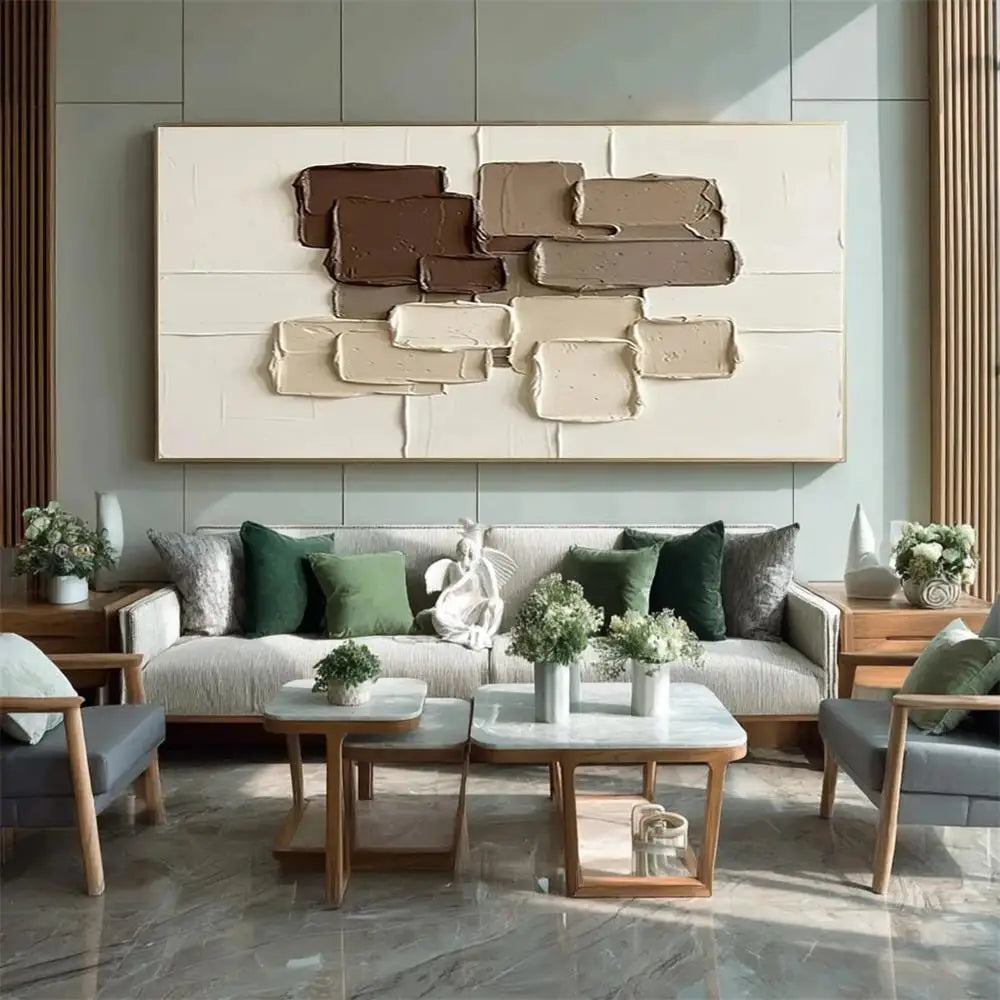 Tableau abstrait texturé sur toile – Décoration murale géométrique Wabi-Sabi