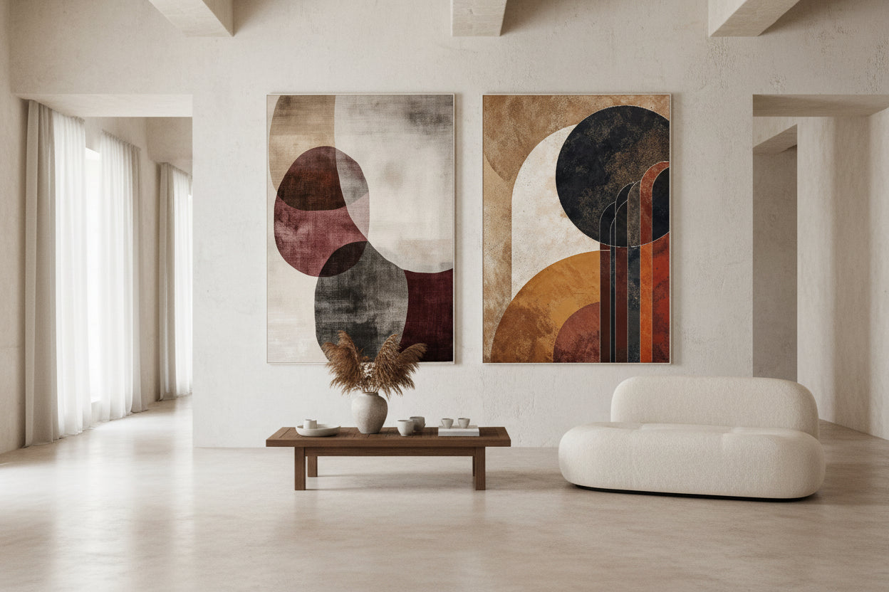 Tableau Abstrait Géométrique – Formes organiques, palette terracotta