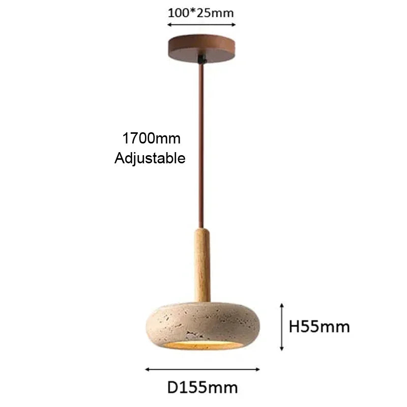 Suspension Galet Travertin & Bois – Minimalisme naturel, lumière douce