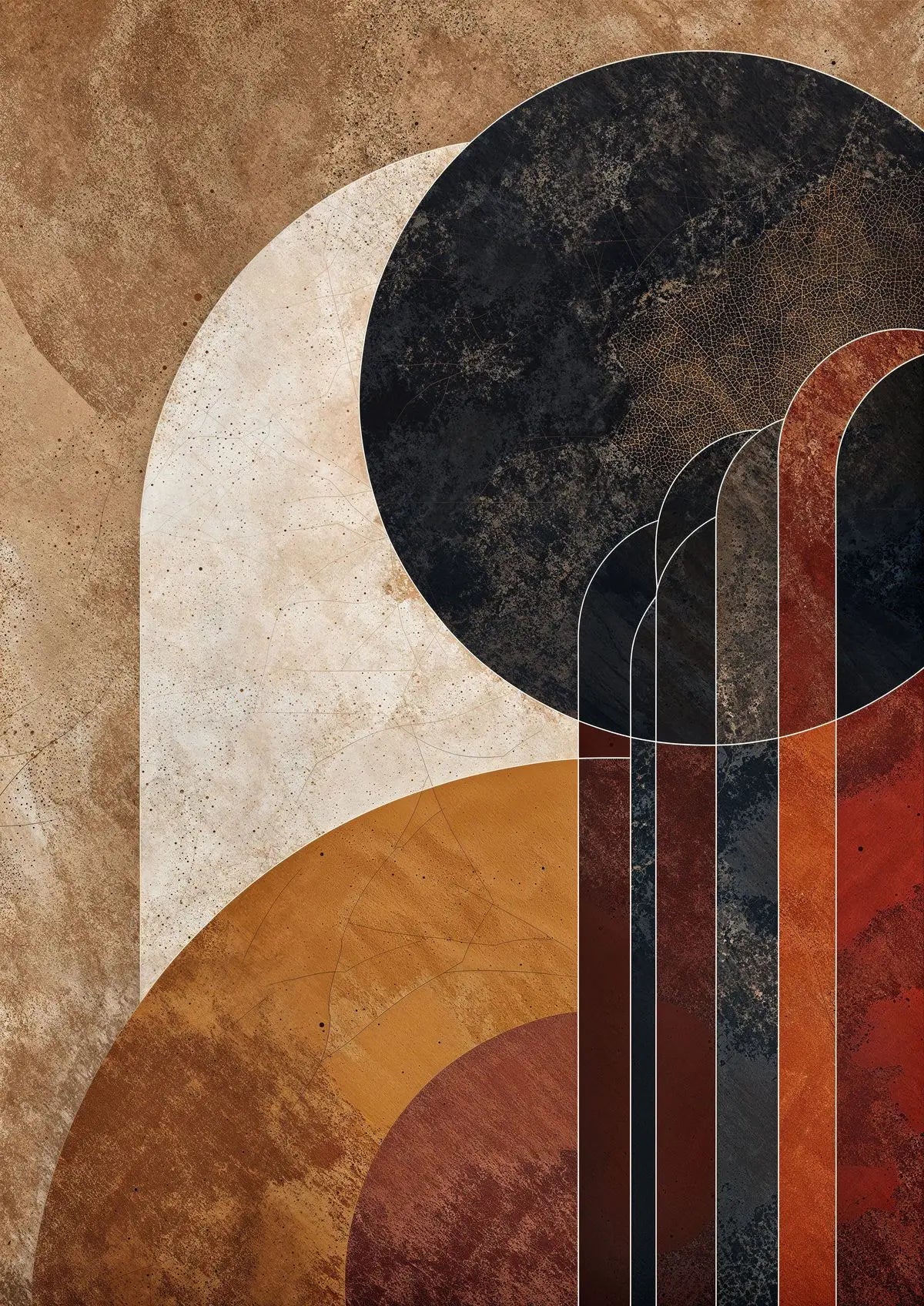 Tableau Abstrait Géométrique – Formes organiques, palette terracotta